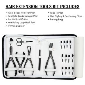 Kit completo de extensiones de cabello: Cortador de queratina, pinzas para extensiones de cinta, herramientas de crimpado y extracción, tijeras para tirar de cabello, anillos separadores, clips. - Product Image 6