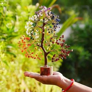 Arbre en pierres précieuses sculptées 7 chakras, fait main, éco-responsable, cristal bonsaï, 10-11 pouces, pour la guérison, l'amour et la décoration intérieure, en gros, à vendre - Product Image 4
