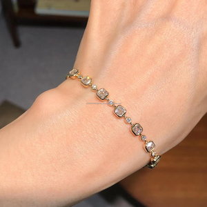 Round & Asscher Cut Lab Grown Diamond Bracelet in Yellow Gold, Luxury Tennis Bracelet for Women Elegant Bridal Anniversary <b>Gift</b> - Product Image 1