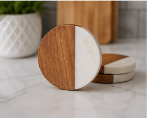 Ensemble de sous-verres carrés classiques écologiques faits à la main en bois, diamètre 100 mm - Product Image 2