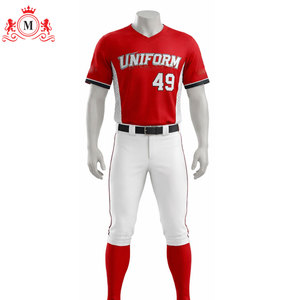Red Baseball Uniform Set With <b>White</b> Pants And <b>Socks</b> Number 49 Silk Screen Printing Breathable Polyester For Adults <b>Men</b> - Product Image 2