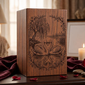 Wooden Urn <b>Memorial</b> <b>Keepsake</b> <b>Box</b> Swan Floral Engraved Cremation Ash Holder Remembrance Gift - Product Image 4