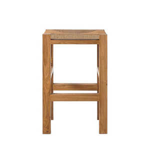 Taburete de Bar Moderno de Teca Sólida de Grado Exportación con Detalles de Ratán y Acabado Natural, Taburete de Barra para Comedor Exterior, Venta Global de Muebles - Product Image 4