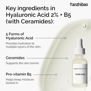 निजी लेबल हाइलूरोनिक एसिड + बी 5 फेस सीरम 1 औंस-डीप हाइड्रेशन और प्लाम्पर, चिकनी त्वचा के लिए सिरेमिक के साथ त्वचा बाधा मरम्मत - Product Image 4