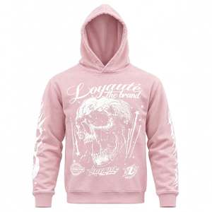 Sweat à capuche unisexe personnalisé surdimensionné avec motif crâne rose, impression en relief, style streetwear, molleton épais, vintage et décontracté - Product Image 1