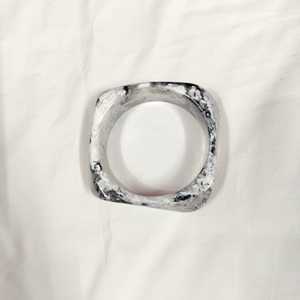 Geometric Acrylic Cuff Bracelet Unisex Resin Bangles Classic Style White Black Marbled Pattern - Product Image 1