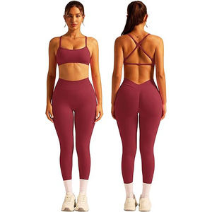 Conjunto de Yoga para Mujer, Bra Deportivo Antibacterial, Leggings de Cintura Alta, Secado Rápido, Absorbe la Humedad, Elástico en Cuatro Direcciones, Nailon y Spandex - Product Image 1