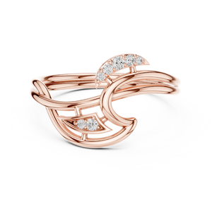 Anillo de oro macizo de 14k para mujer con diseño de onda, minimalista, con diamante de corte redondo, para regalo, compromiso, aniversario, boda - Product Image 5