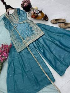Indian Ethnic Silk Stitched Georgette Heavy Embroidery Kurta/<b>Kurti</b> Women Winter Summer Moisture Wicking Quick Dry Stretchable - Product Image 5