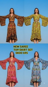 SK NOOR SONS PRESENTS Ensemble jupe et haut pour femme, élégant, en satin de rayonne non tissé, taille naturelle, imprimé bohème, respirant - Product Image 6