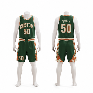 Uniforme de Baloncesto Personalizado, Conjunto de Camiseta y Pantalones Cortos Verdes y Naranjas, Ropa Deportiva Profesional Transpirable para Equipos, Kit Personalizado para Partidos - Product Image 1