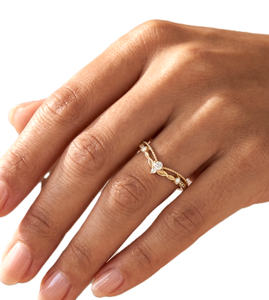 แหวนทองคำแท้ทรงคลาสสิคแบบวงคู่ ประดับเพชรทรงกลมจากแล็บ 9K 10K 14K 18K ทองคำแท้ ดีไซน์โค้งมน สำหรับงานแต่งงาน สามารถซ้อนกันได้ แหวนทำมือ - Product Image 6