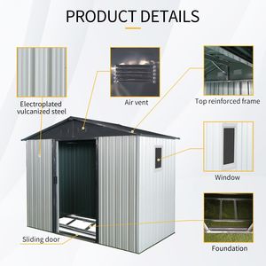 Caseta de Almacenamiento Metálica para Exteriores de 8 pies x 4 pies, Blanca y Negra, con Ventana y Base Metálica, para Patio Trasero y Jardín - Product Image 6