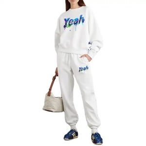 High Quality Mohair Sweat Suit Women Custom Logo Blank Tracksuit Cotton Hoodie and Sweatpants Set - Product Image 1