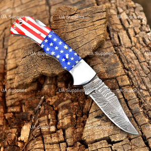 Premium Stainless Steel Straight Edge Folding Pocket Knife Handmade Hunting Camping Survival EDC Leather Sheath Custom Logo OEM - Product Image 3