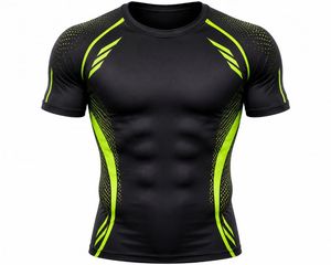 T-shirt de compression à manches courtes pour homme en Spandex/Polyester 180g, séchage rapide, coupe ajustée, sportif, col rond, tricoté - Product Image 1