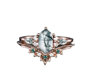 925 Sterling Silver <b>Moss</b> <b>Agate</b> Stone Bridal Band Women Wedding Engagement <b>Ring</b> Trendy Party Gift Fine Jewelry - Product Image 1