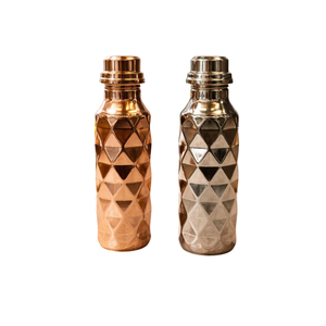 Pure Copper Water <b>Bottle</b> 1000ml With Diamond Cut Design Handmade Ayurvedic Leak-Proof Copper <b>Flask</b> For Yoga Gym And Gifting - Product Image 1