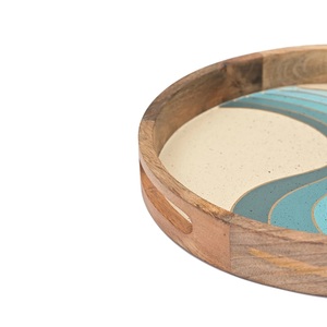 Plateau en bois et émail de haute qualité avec motif vague bleue pour le service à table et la décoration de la maison - Product Image 2