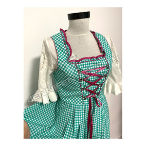Custom Oktoberfest Beer Festival Outfit Ladies German Dirndl 100% Cotton <b>Checkered</b> Bartender Waitress Cosplay Accessories - Product Image 3