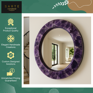 Natural Agate Stone Frame Luxury Modern Handmade Eco-Friendly <b>Lighted</b> Wall Decor Spiritual Space Centerpiece Wall <b>Mirror</b> - Product Image 2