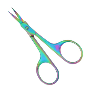 Ciseaux de manucure en acier inoxydable courbés de qualité supérieure, couleur arc-en-ciel, avec poignées en acier, pour salon et usage personnel. - Product Image 1