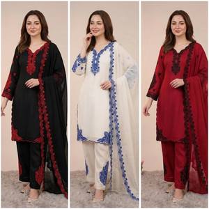 Traje Salwar Modesto Bordado en Blanco y Azul, Talla Grande para Mujer, Conjunto de Kurta, Pantalón y Dupatta, Ropa Étnica Festiva para Eid, Fiestas y Eventos - Product Image 5