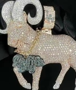 Colgante de plata 925 con diseño de cara de cabra para hombre, estilo Hip Hop, chapado en oro, con incrustaciones de circonitas, estilo Bling para raperos - Product Image 6