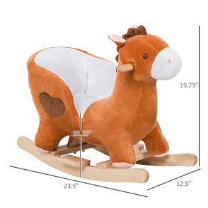 Cavallo a Dondolo Musicale Marrone e Bianco in Peluche per Bambini 1-3 Anni, Giocattolo Cavalcabile in Legno per Bambini e Bambine - Product Image 3
