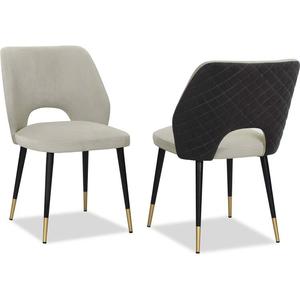 Modern Luxury Velvet Upholstered <b>Dining</b> <b>Chair</b> Two Tone Solid Wood Legs Brass Tips Accent <b>Chair</b> for Hotel Restaurant - Product Image 1