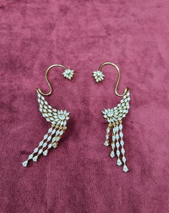 Pendientes de Oreja con Diseño de Pluma y Piedra Tallada Marquise, Estilo Largo con Borlas, para Novias, de Fabricante - Product Image 2
