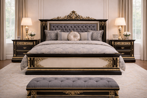 Juego de Cama Princely con Cabecera Alta para Hogar Estilo Mansión, Cama King Size de Lujo con Tallado Dorado, Compre Muebles de Dormitorio de Madera de Teca en Australia - Product Image 3