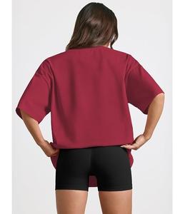 Camiseta de Mujer 100% Algodón Sólido, Manga Corta, Cuello con Hombros Caídos, Estilo Holgado, Casual, Transpirable, de Bangladesh, Superventas - Product Image 4