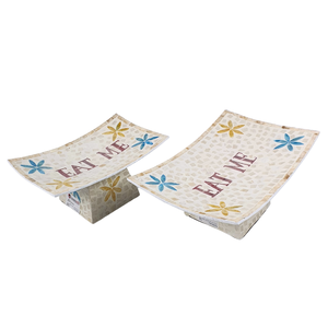 Rectangular MDF Capiz Inlay Cake Stand Eat Me Text Colorido Patrón de flores Hecho a mano Elegante mosaico Graduación Postre Exhibición - Product Image 6