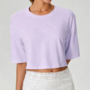 T-shirt court respirant à épaules tombantes pour femme, grande taille, coupe ample, couleur unie, idéal pour le yoga et les activités sportives - Product Image 5
