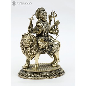 Sculpture en laiton souriante la plus captivante de 5.8 pouces (Ashta-Bhujadhari Durga) pour la décoration intérieure et le temple fabriqués en Inde - Product Image 2