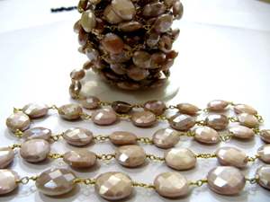 Natural Peach Moonstone Brass AB Coated Irregular Faceted Beads Rosary <b>Wire</b> Chains - Product Image 3