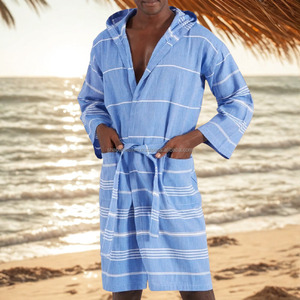 Bata de Baño Turca Moderna, Ropa de Playa con Cinturón Ajustable, Bata de Baño Turca de Algodón Tejido a Mano con Rayas para Hotel y Natación - Product Image 2