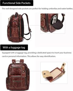 Vintage Cow Leather Women <b>Backpack</b> <b>Large</b> Capacity Laptop Travel Bag Zipper School Hiking Daypack - Product Image 5