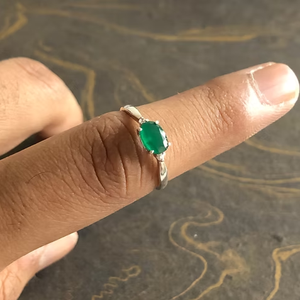 <b>Emerald</b> Cut Gemstone <b>Ring</b> 925 Sterling <b>Silver</b> Prong Setting Classic Style Women's Jewelry May Birthstone - Product Image 1