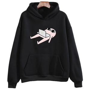 <b>Women's</b> <b>Black</b> Hoodie Drop Shoulder Sweatshirt Autumn Casual Pullover Cartoon Alien Printed Top Oversized <b>Fleece</b> Pullover - Product Image 1