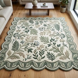 Floral Leaf Green <b>Hand</b> <b>Tufted</b> Wool Carpet Botanical Area <b>Rug</b> Living Room Bedroom Decorative Floor Mat Non Slip Luxury Home Decor - Product Image 1