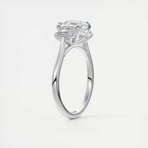 3.00 Ct <b>Cushion</b> Cut Lab Grown Diamond Three Stone Engagement Ring In 14K White Gold Trapezoid - Product Image 1