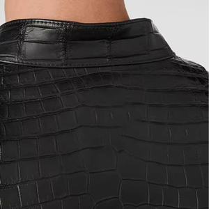 Blouson moto en cuir PU noir pour homme, col montant, motif crocodile embossé, fermeture éclair, coupe ajustée, style automne - Product Image 5