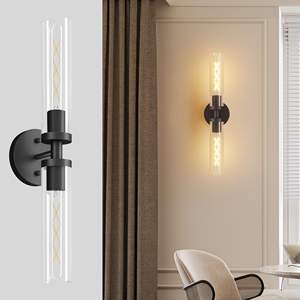 Modern Matte <b>Black</b> Wall Sconces Set 2-piece Hardwired <b>Bathroom</b> Vanity <b>Lighting</b> Clear Glass for <b>Bathroom</b> Hallway Living Room - Product Image 1