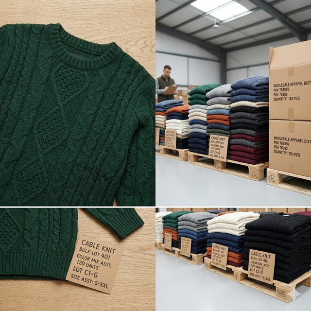 Global Bangladesh Stock Apparels Cable Knit Standard Men's Pullover Sweater 260g Nylon/Acrylic Solid Color Wholesale OEM Service