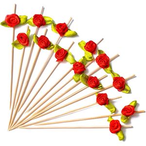 100 Pezzi Stuzzicadenti in Bambù da 4,7 Pollici, Spiedini Decorativi con Design a Rosa Rossa per Antipasti, Bevande e Frutta per Feste - Product Image 1