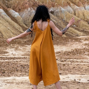 Combinaison en coton style bohème, pantalon large, combinaison décontractée pour les vacances à la plage, à porter tous les jours, combinaison sans manches - Product Image 4