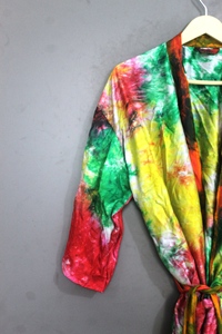 <b>Women</b> Tie Dye <b>Robe</b> Long Sleeve Full Length Casual Sleepwear Soft Woven Polyester Drawstring Closure Summer Wear - Product Image 3