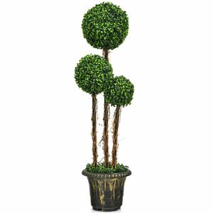 "48 Inch Artificial UV-Resistant 3-Ball <b>Tree</b> Plant Realistic PE Leaves + Rattan Potted <b>Plastic</b>" - Product Image 3